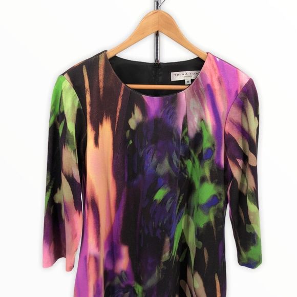 Trina Turk Watercolor Elbow Sleeve Sheath Dress - Picture 2 of 11